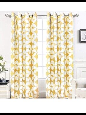 Yellow and Cream Geometric Grommet Curtain Panels -